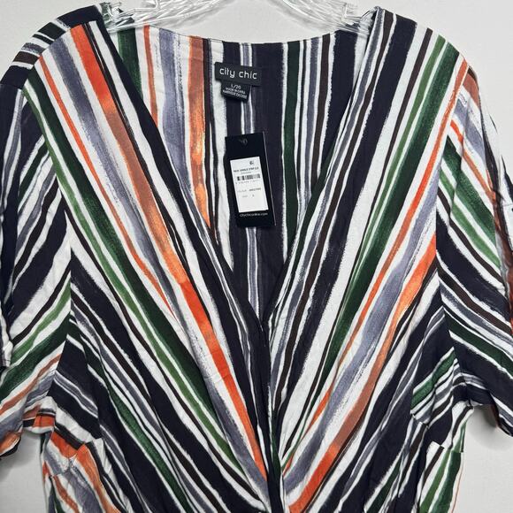 City Chic Women’s Maxi Dress L 20 Jungle Stripe Print V-Neck Short Sleeve - Picture 10 of 16